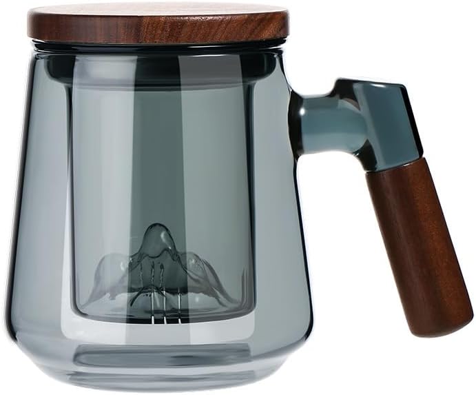 SHUWEICAO-Glass Tea Cup with Infuser and Lid, 17oz/500ml Hand-blown Borosilicate Glass Tea Mugs for Loose Leaf Tea. Gifts for Men (Landscape View Mark) by SHUWEICAO