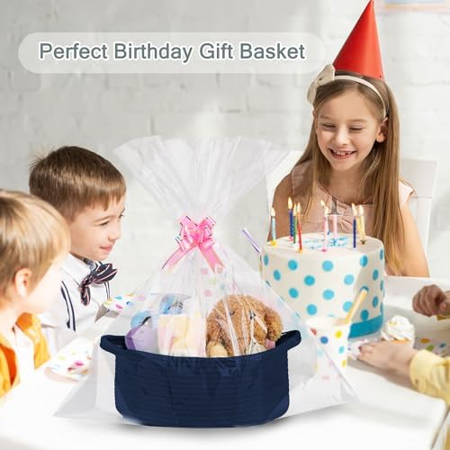 COMSE Empty Small Gift Basket with Bag & Ribbons, Navy Blue - Image 4