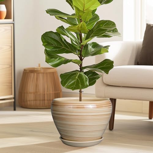 Ceramicfor Ceramic Pot for Plant 10 Inch - Planter for Outdoor Plants Indoor Plant Pot with Drainage Hole Large Planter Round Flower Pot for House Patio Garden Yellow - Image 2