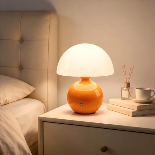 Senzoy Glass/Ceramic Mushroom Table Lamp, Orange Bedside Night Lamp by Unknown