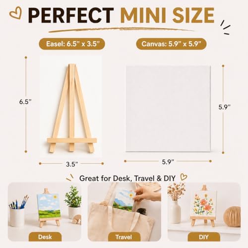 10 Set Mini Acrylic Paint Kit, Mini Canvas with Wooden Easels Acrylic Paints Strips, Minis Easel with Canvases for Kids Adults Classroom Birthday Painting Party (6 x 6Inch) - Image 6