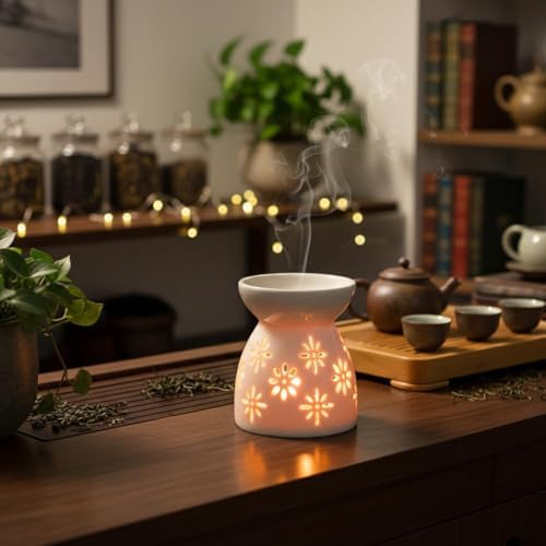 Ceramic Tea Light Candle Holder, Essential Oil Burner Wax Melt Burners Incense Aroma Diffuser Candle Tealight Holder Home Bedroom Decor Housewarming Gift - Image 5