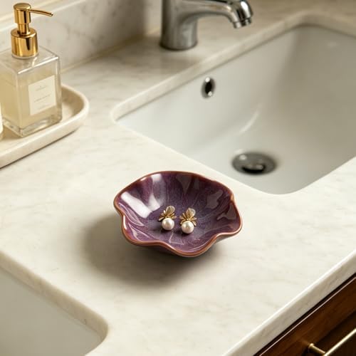 BEUNAIZER Galaxy Purple Jewelry Dish Tray, Ring Dish, Ceramic Trinket Tray, Key Bowl, Aesthetic Nightstand Bathroom Room Decor Mothers Day Friendship Christmas Birthday Gifts for Women - Image 3