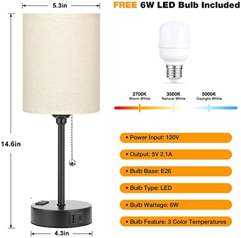 Small Bedside Table Lamp for Bedroom - Desk Lamp with USB Ports for Dorm - Image 5