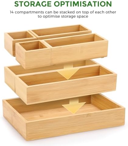 MapleGrace Bamboo Drawer Organizer Set, 14 PCS Wood Storage Organizers - Image 2