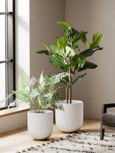 LE TAUCI 12 Inch Pots for Plants, Ceramic Large Planters for Indoor Plants, Indoor Plant Pots for Home Garden Patio Office, Planter Pots with Drainage Hole and Rubber Plug, White - Image 5