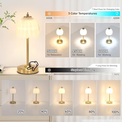 Shenmoyl Small TulipTable Lamp, 3 Color Temperatures, Table Lamps for Living Room, Bedroom, Nightstand (White Tulip) - Image 2
