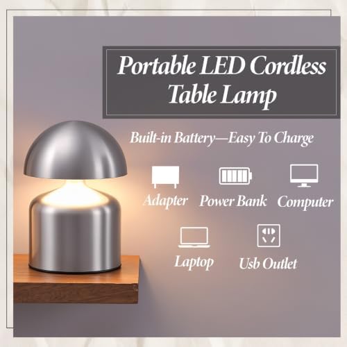 2 Pack Mushroom LED Table Lamp, Silver - Image 3