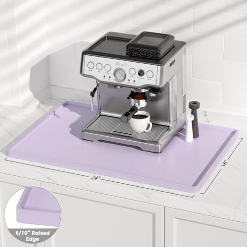Rnivvi Silicone Coffee Mat, 16" x 24" Waterproof Raised Edge Coffee Bar Mats for Espresso Machine Station Accessories, Heat Resistant Dish Drying Pad for Kitchen Counter, Rubber Bar Decor Pad, Purple - Image 3