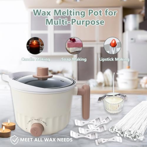 GUILOPOER Wax Melter with Pour Spout, Candle Making Kit for Adult Beginners, 1.5L Large Capacity, for Making Candles and Soaps, Kit Includes Wax Melting Pot(White) - Image 3