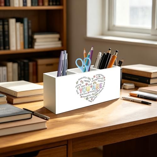 Positive Affirmation Gifts for Women Pen Pencil Holder Organizer for Desk Decor, Inspirational You Are Words of Affirmation Gifts Wood Signs Makeup Brush Toothbrush Holder - Image 4