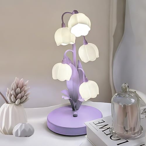 Flower Lamp for Home,5 Lily of The Valley Vintage Table Lamps (Purple) by Quipzora
