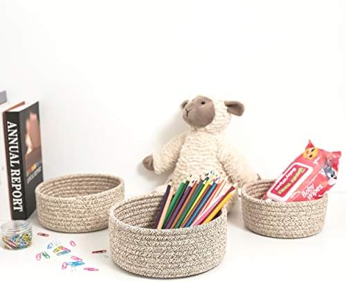 MINTWOOD Design Set of 3 Cotton Rope Nesting Bowls, Small Catch All Basket, Cute Closet Baskets and Bins for Shelves, Mini Table Basket Organizer for Small Accessories, Light Brown - Image 3