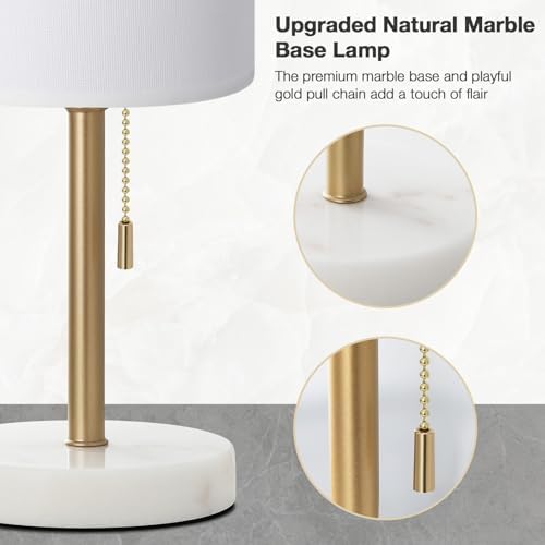 Dicoool 17" Bedside Table Lamp for Bedroom, Marble Desk Lamp with USB Ports - Image 2