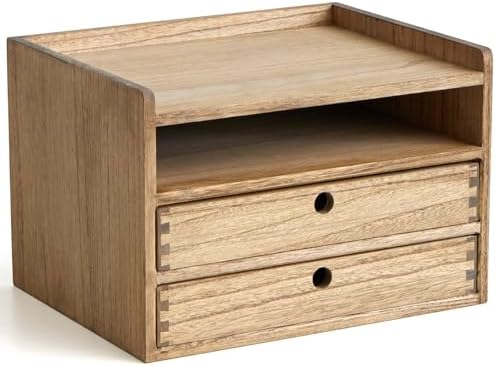 KIRIGEN Wooden Desk Organizer with 2 Drawers and Top Tray, Brown 3D2C-DBR by KIRIGEN