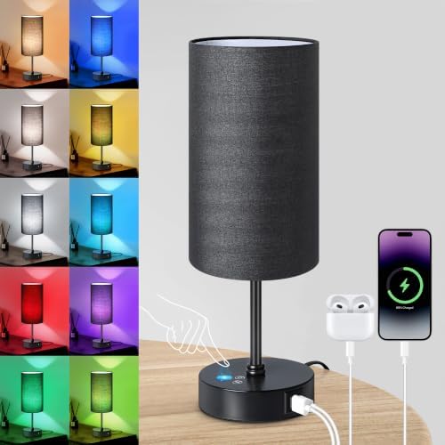 Unicozin Table Lamp with 3 CCT (3000K/4500K/6500K), Stepless Dimmable Bedside Lamp with 7 Color Changing, Modern Nightstand Light with Black Shade for Bedroom, Kids Room, Home, Office by Unicozin