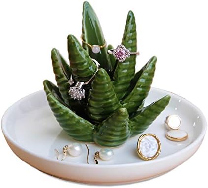 PUDDING CABIN Aloe Ring Holder,Cactus Ring Dish,Jewelry Holder Trinket Tray for Rings Earrings Necklace Organizer,Bridesmaid Christmas Birthday Gift for Women Girls by PUDDINGCABIN