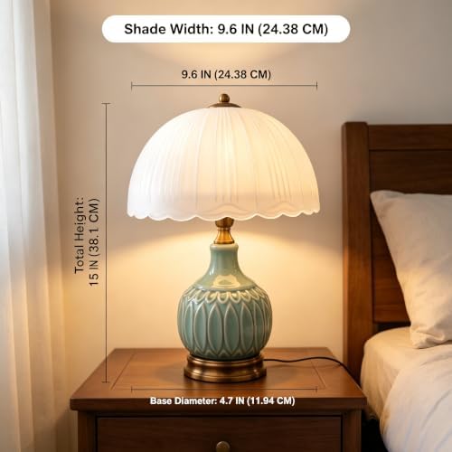 Table Lamps Ceramic Retro Lamp for Living Room,15." Modern Bedside Nightstand Traditional Lamps, Classic Chinoiserie Green Glass Lamp for Home (Retro) - Image 3