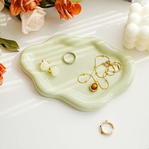 Gifts For Women Green Cloud Ceramic Jewelry Dish Tray, Vanity Ring Dish Ceramic Trinket Ring Holder, Room Decor Aesthetic,Decorative Cloud Vanity Key Tray Present for Wife Mom Daughter (Cloud-Green) - Image 6