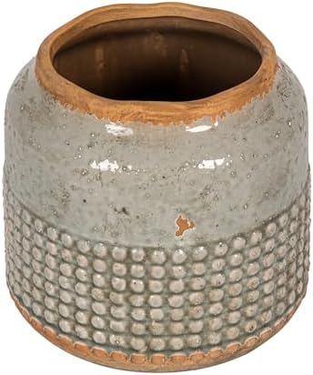 Creative Co-Op Round Terra-Cotta Hobnail Planter Vase with Heavily Distressed Finish, Grey by Unknown