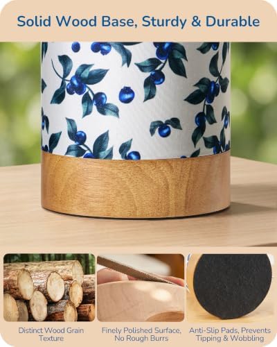 EDISHINE 9.85" Modern Wood Table Lamp with TC Fabric Lampshade, Wood Base - Image 2