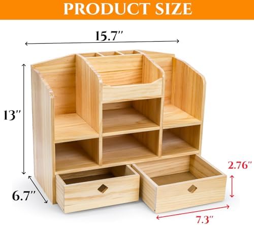 Wooden Desk Organizer with Drawers, 10 Compartments - Image 2