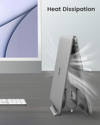SODI Vertical Laptop Stand for Desk, Gravity Auto Lock MacBook Stand, Aluminum Laptop Holder Vertical Compatible with MacBook Pro, Air, Tablet, Space-Saving Organize Work & Home Office, Gray - Image 6