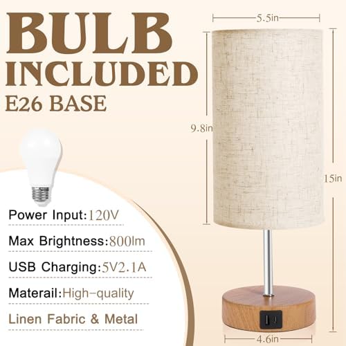 UNIFUN Touch Bedside Lamps 2 Pack, 4-Way Dimmable with USB-C Charging Port - Image 2