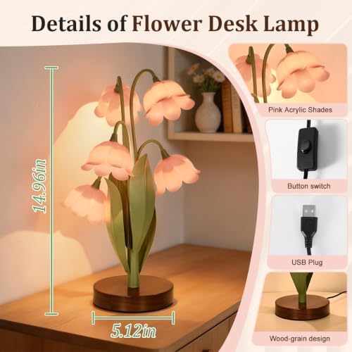 Flower Table Lamp for Bedroom, LED Cute Reading Light - Image 3