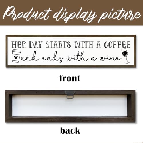 Coffee Wood Signs, Farmhouse Home Kitchen Decor, Rustic Coffees Bar Decors, Wall Decor Art, Her Day Starts with A Coffee & Ends with A Wine Sign, 17.8x4x1.2 inches - Image 3