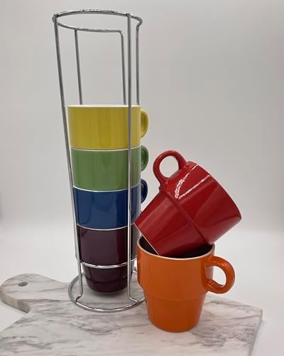 gypsy color 8 oz Americano Stacking Mug Set with Metal Stand, Set of 6 - Image 5