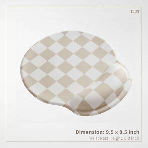 Ohocut Beige White Checkered Mouse Pad with Gel Wrist Rest, Wrist Support, Ergonomic Desk Accessories for Women, Office Laptop Gaming Decor, Cute Aesthetic Check Design - Image 4
