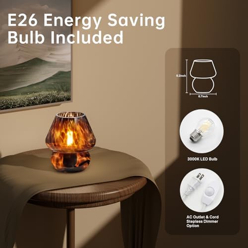 Dawnwake Mushroom Lamp Small Lamp Table Lamp for Bedroom, Desk Bedside Lamps for Living Room,Mushroom Decor Cute Mini Modern Mid Century Lamps for Night Stands,Aesthetic Home Decor (Flame Black) - Image 3