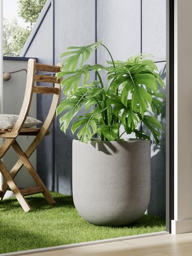 LE TAUCI 12 Inch Pots for Plants, Ceramic Large Planters for Indoor Plants, Indoor Plant Pots for Home Garden Patio Office, Planter Pots with Drainage Hole and Rubber Plug, Neutral Gray - Image 6