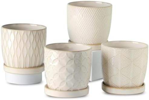 Nihow Ceramic Plant Pots, 4.75 Inch, White, Set of 4 by Nihow
