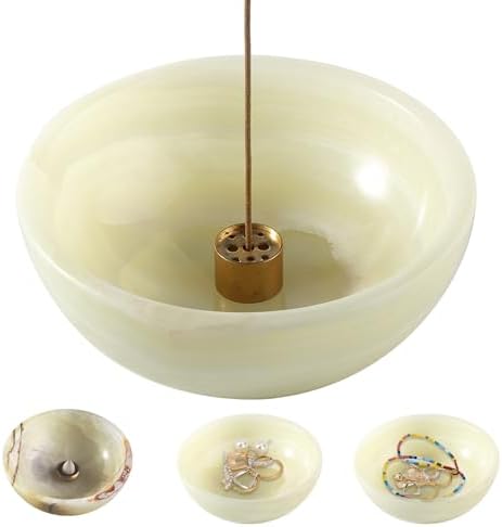 Koville Turkish Natural Marble Incense Holder, 5inch Incense Holders for Sticks, Sturdy Incense Burner Ideal for Meditation and Relaxing, Easy to Clean(Green Onyx) by Koville
