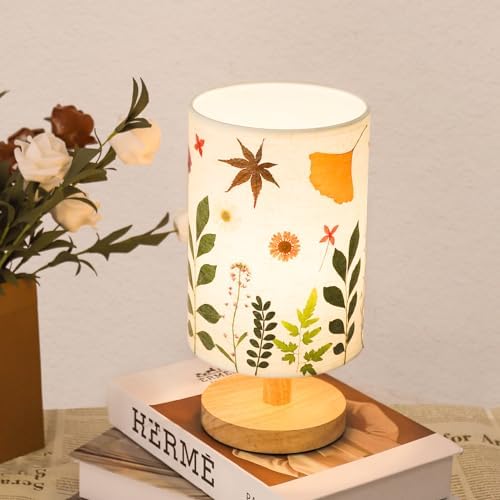 Pressed Flowers Table Lamp 5W LED 3Color Temperatures Dried Flower Bedside Lamp Linen Shade with Wood Base for Bedroom Living Room Desk Office - Image 5