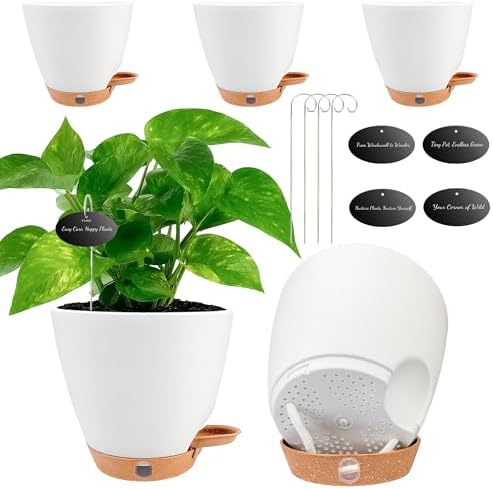 6" Self Watering Pots for Indoor Plants, 5-Pack Small Plastic Planters by Fielda