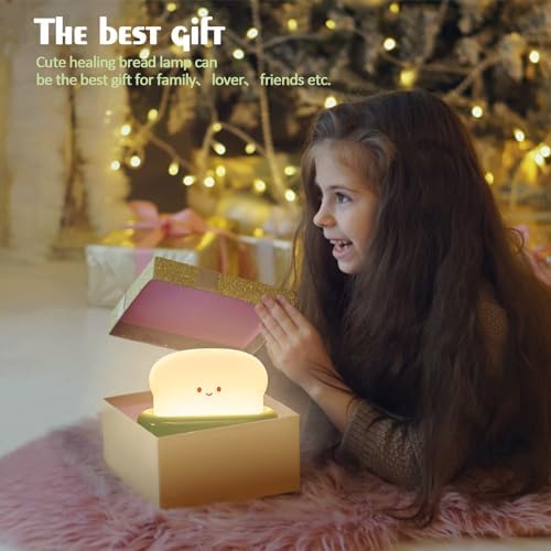 QANYI Desk Decor Toaster Lamp, Rechargeable Small Lamp with Smile Face Toast Bread Cute Toaster Shape Room Decor Night Light for Bedroom, Bedside, Living Room, Dining, Desk Decorations, Gift - Image 3
