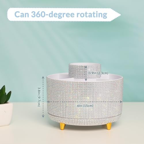 SKYDUE 360 Degree Rotating Desk Organizer, Shining Dual-Purpose Rhinestone Pencil Pen Holder, Rotating Desk Pen Organizer with 5 Slots, Rhinestone Pencil Cup for Office, School, Home - Image 3
