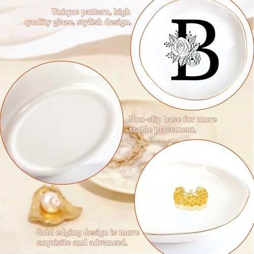 JoycuFF Initial B Ceramic Jewelry Tray, Bridesmaid Bride Gifts, Mothers Day Christmas Anniversary Engagement Birthday Gifts for Women Couples, Trinket Dish for Rings Earrings Necklaces Bracelets Keys - Image 5