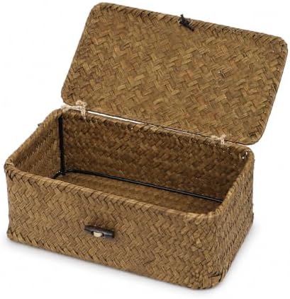 Seagrass Wicker Storage Basket with Lid, Small, Black by ORDELITE