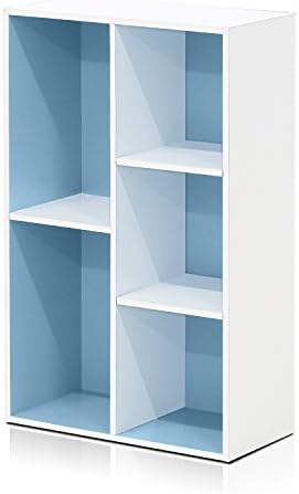 Furinno LUDER Book Shelf, 5-Cube Bookshelf, Reversible Bookcase, 9.4 x 19.5 x 31.5, Easy Assembly, for Living Room, Bedroom, Home Office, White/Light Blue - Image 5