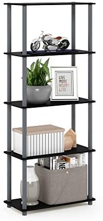 Furinno TURN-N-TUBE Storage Shelves, 5-Tier Book Shelf, Corner Shelf, Toolless Open Shelves, for Organization and Storage, Living Room, Garage, Home Office, Black by Furinno-FitsYourSpaceFitsYourBudget