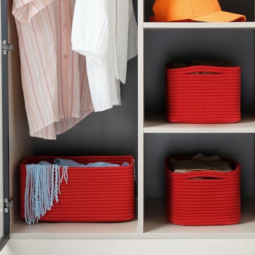 3 Pack Storage Baskets for Organizing, 13.7×9.5×6.3", Red - Image 4