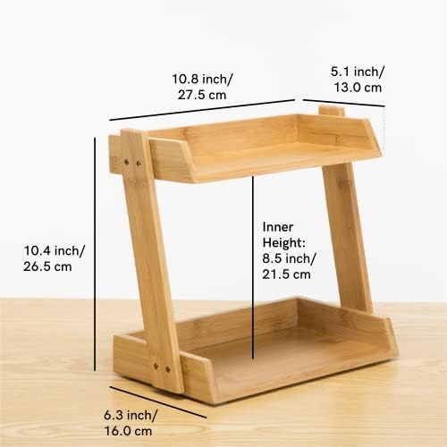 GOBAM Bamboo Makeup & Countertop Organizer, Small - 2 Layer Cosmetics, Lipsticks, Jewelry, Brushes, Hair Accessories & Perfume Organizer for Dresser, Easy Assembly - Natural - Image 3