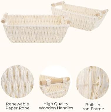 StorageWorks Small Storage Basket, Woven Basket for Shelves, White - Image 3