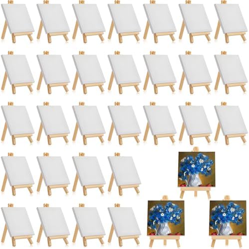 Mimorou 64 Pack Mini Canvas with Easel for Painting Wood,3 X 3 Inch by Mimorou