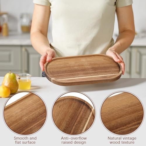 Wenqik 36 Pcs Acacia Wooden Serving Trays, Oval, 10x5 Inch - Image 4