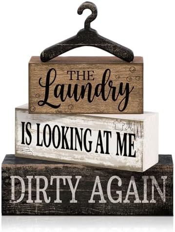 Moucuny 4 Pcs Farmhouse Laundry Room Decor and Accessories Stacked Blocks by Moucuny